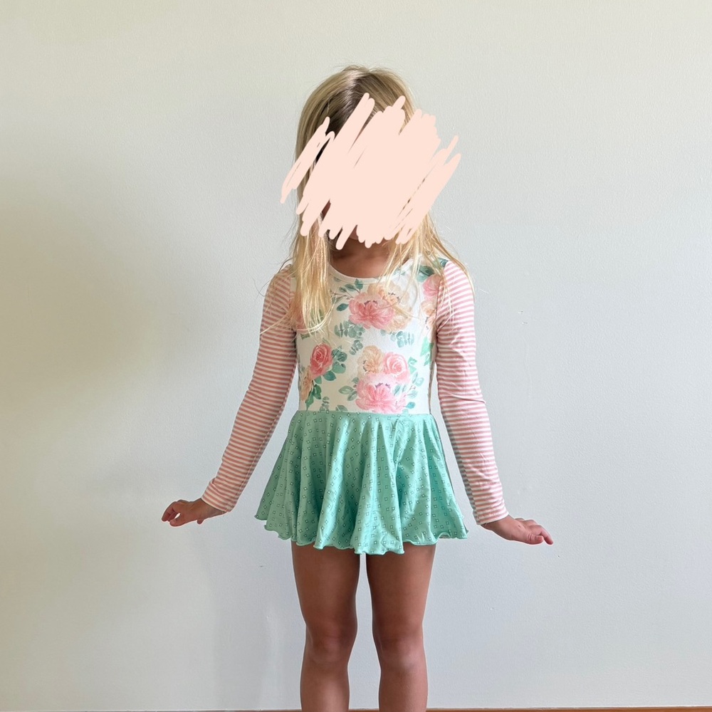 Cheeky Plum Floral and Striped Leotard- Mint and Pink